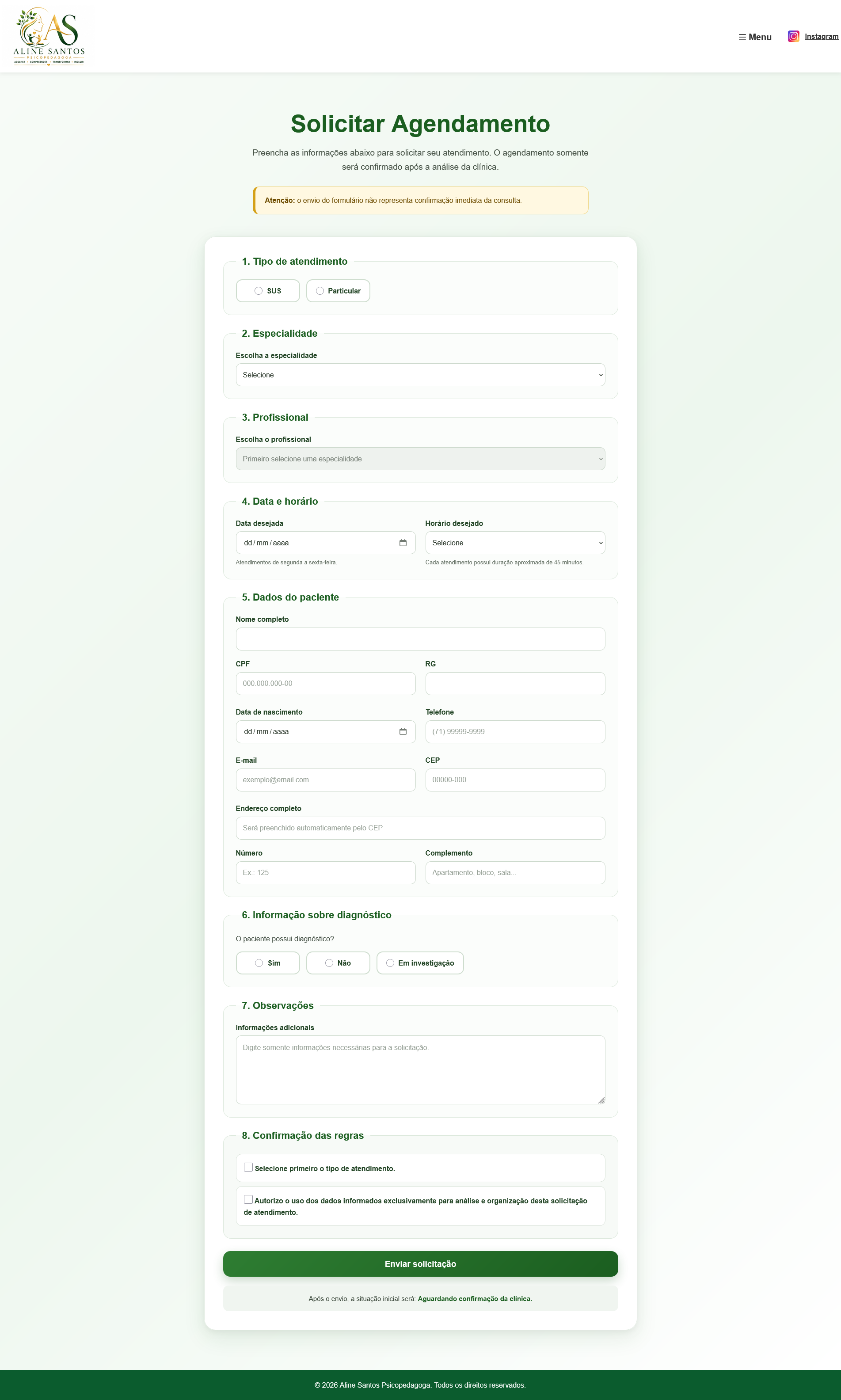 Sistema de solicitação de agendamento online